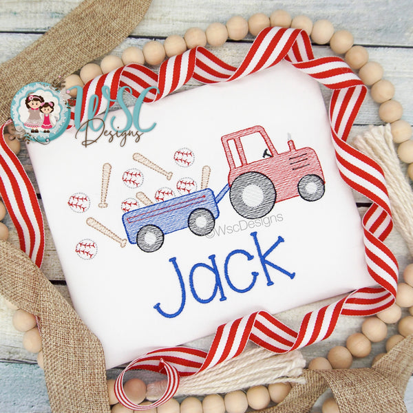 Boys Tractor with Baseballs and Bats Shirt