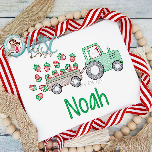 Boys Strawberries Tractor with Chicken Driving Shirt