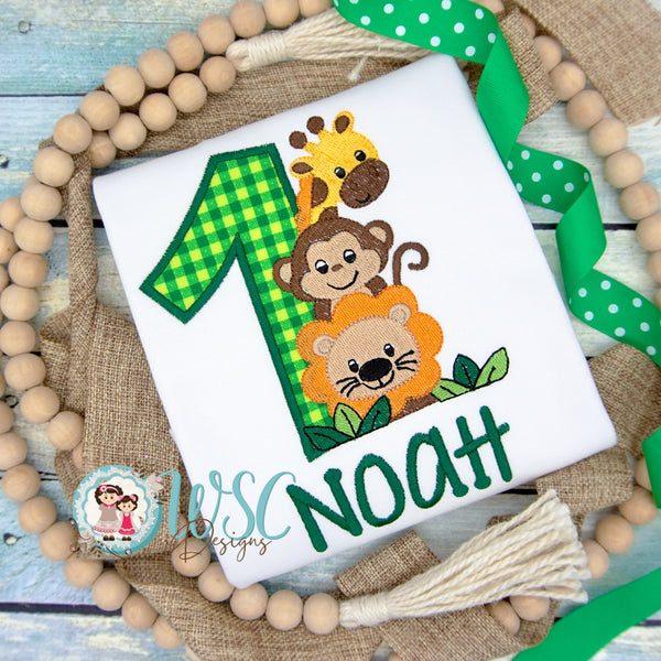 Jungle Safari Animal Friends Embroidered Birthday Shirt - Ages 1 2 3 4 5 6 7 8 9
