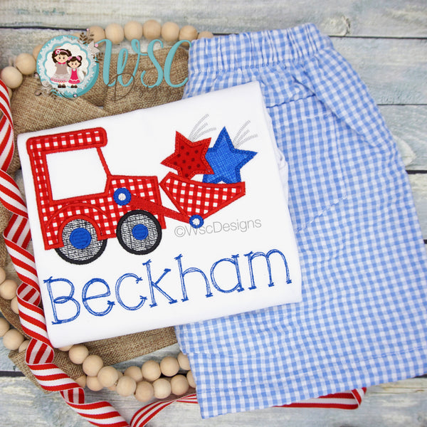 Boy 4th of July Patriotic Tractor with Stars T Shirt