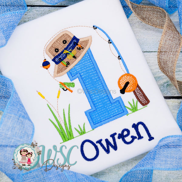 Embroidered Fishing Birthday Party Shirt for Boys - Age 1 2 3 4 5 6 7 8 9