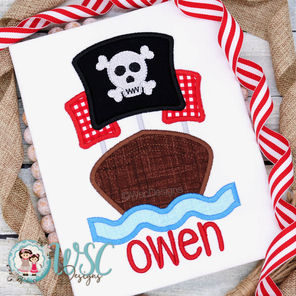 Boys Pirate Ship Embroidered Shirt