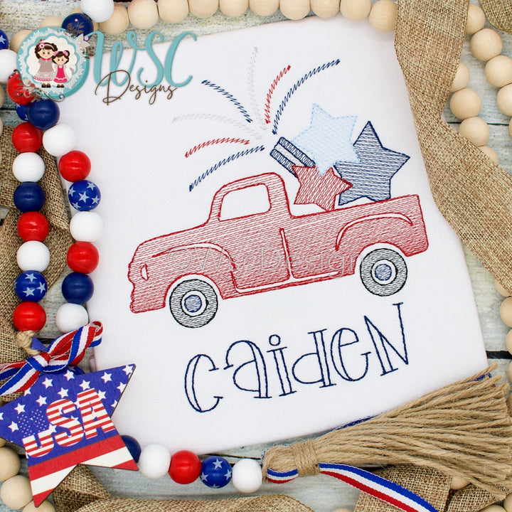 4th of July Personalized Shirt Featuring Old Truck with Fireworks for Boys - WSC-Designs Boutique