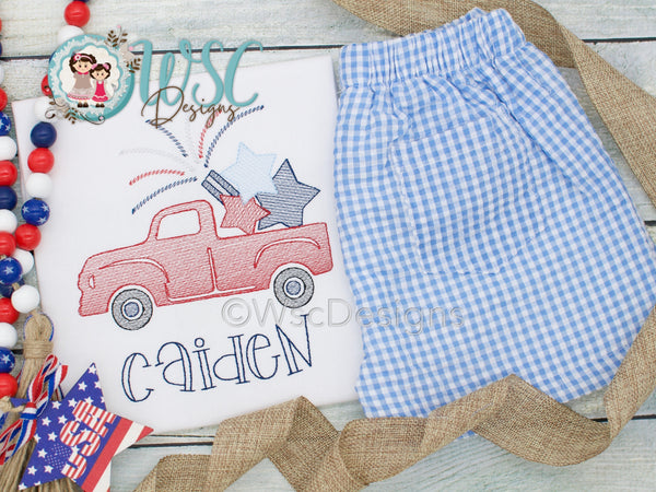 4th of July Personalized Shirt Featuring Old Truck with Fireworks for Boys - WSC-Designs Boutique