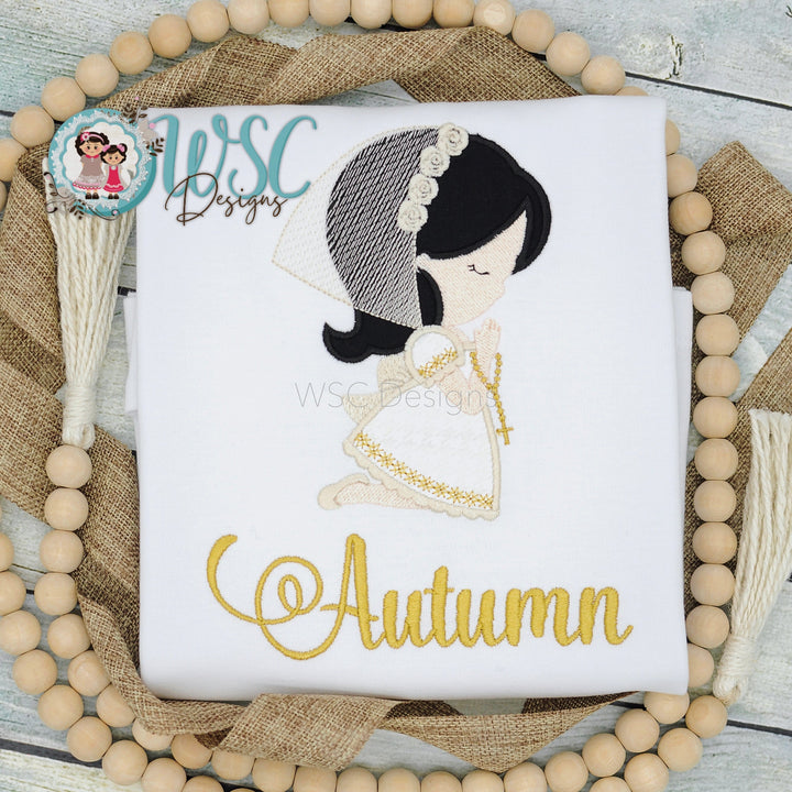 Baptism/First Communion Praying Girl with Rosary T-Shirt - WSC-Designs Boutique