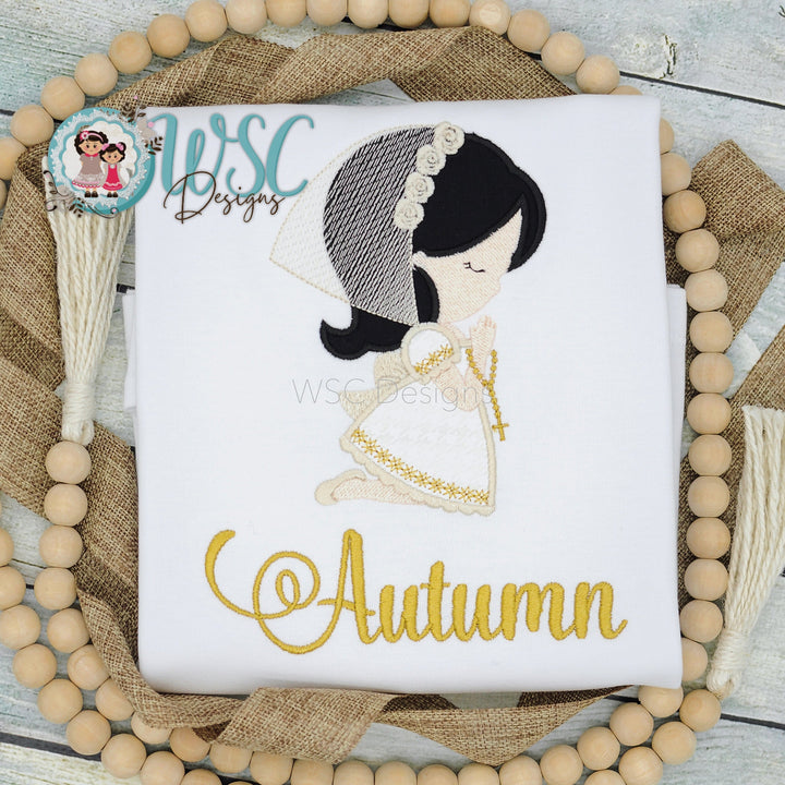 Baptism/First Communion Praying Girl with Rosary T-Shirt - WSC-Designs Boutique