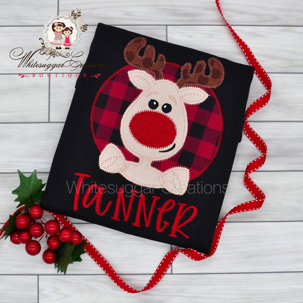 Boy Christmas Reindeer with Plaid Prints T-Shirt - WSC-Designs Boutique