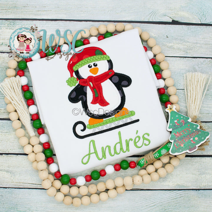 Boys Penguin on Sled Christmas Shirt - WSC-Designs Boutique