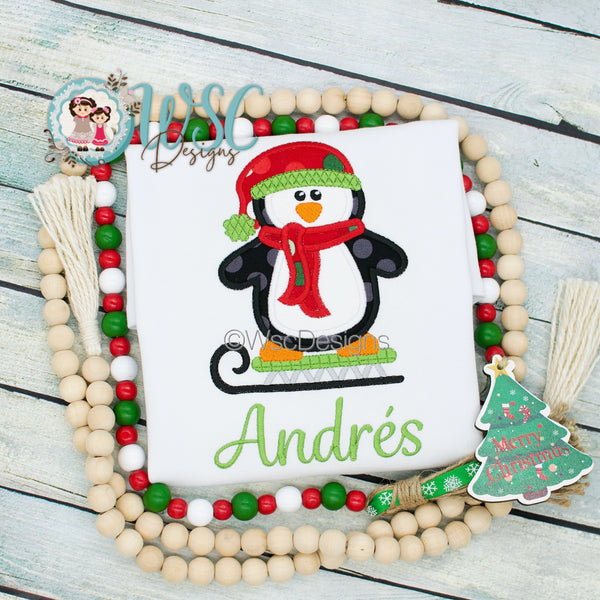 Boys Penguin on Sled Christmas Shirt - WSC-Designs Boutique