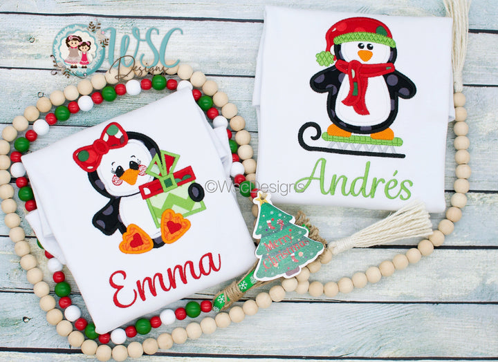 Boys Penguin on Sled Christmas Shirt - WSC-Designs Boutique
