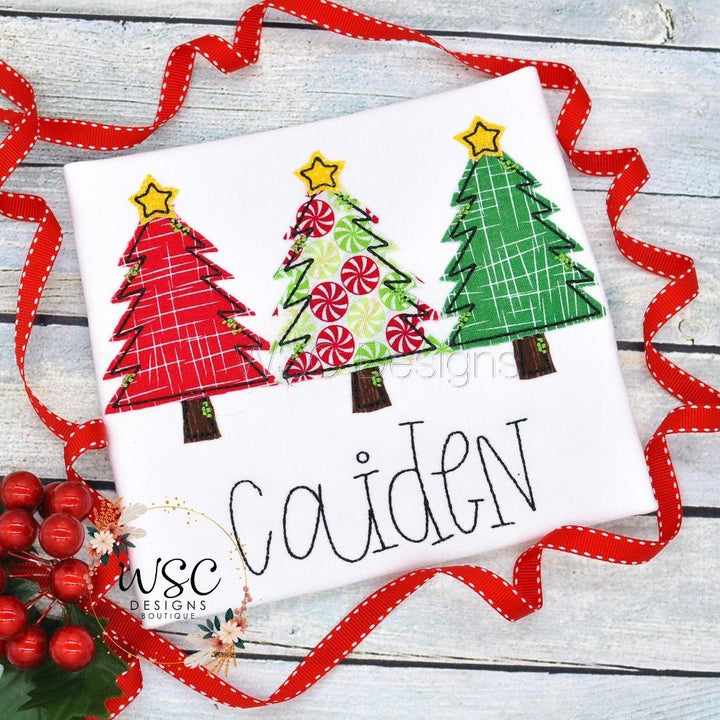 Christmas Embroidered Tree Trio Shirt for Boys - WSC-Designs Boutique