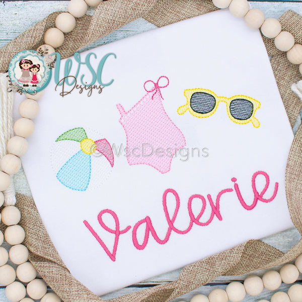 Custom Beach Girl Shirt featuring Beach Ball Bathing Suit and Sunglasses - WSC-Designs Boutique