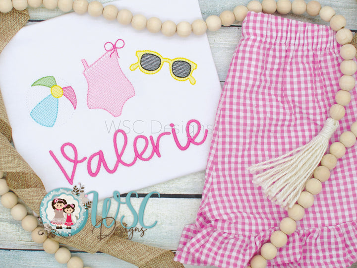 Custom Beach Girl Shirt featuring Beach Ball Bathing Suit and Sunglasses - WSC-Designs Boutique