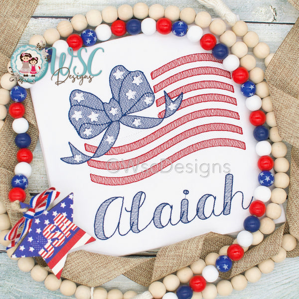 Custom Patriotic Flag with Bow 4th of July Shirt for Girls - WSC-Designs Boutique