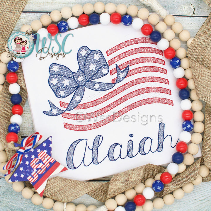 Custom Patriotic Flag with Bow 4th of July Shirt for Girls - WSC-Designs Boutique