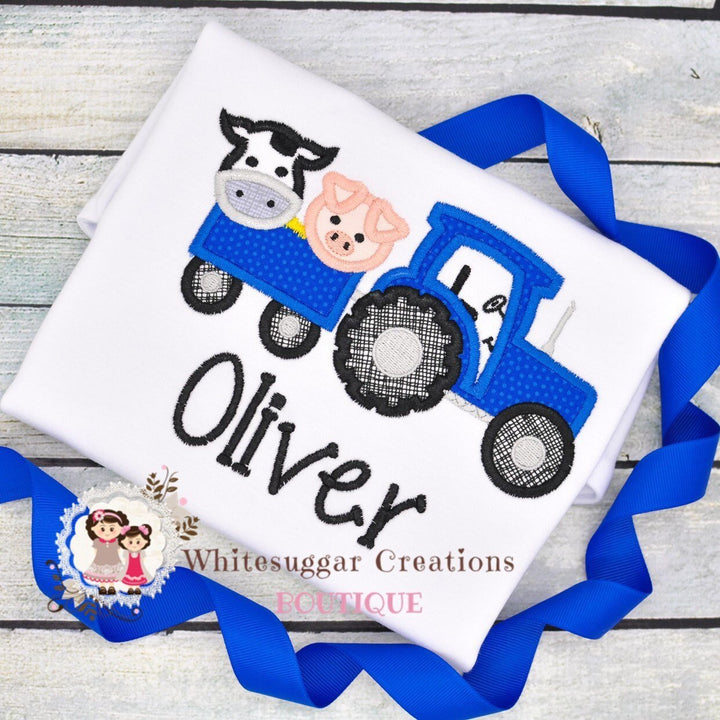 Farm animals on Tractor Boy Shirt - Blue - WSC-Designs Boutique