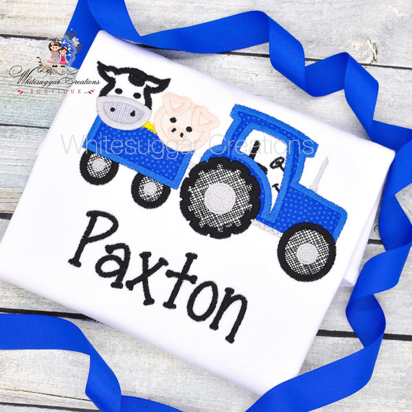 Farm animals on Tractor Boy Shirt - Blue - WSC-Designs Boutique