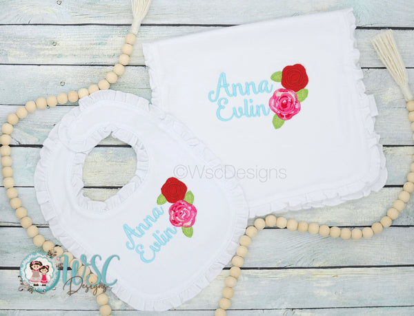 Floral Bib and Burp Cloth Set, Newborn Girl Set, Infant Baby Shower Gift - WSC-Designs Boutique