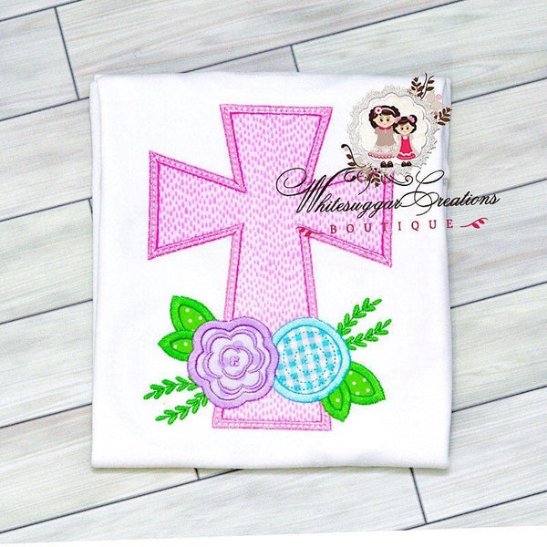 Girl Easter Floral Cross Embroidered T-Shirt - WSC-Designs Boutique