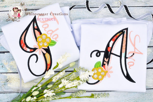 Girl Floral Initial Embroidered Shirt - WSC-Designs Boutique