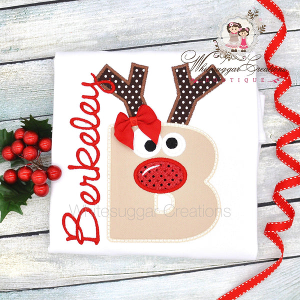 Girl Reindeer Christmas Shirt with Initial - WSC-Designs Boutique