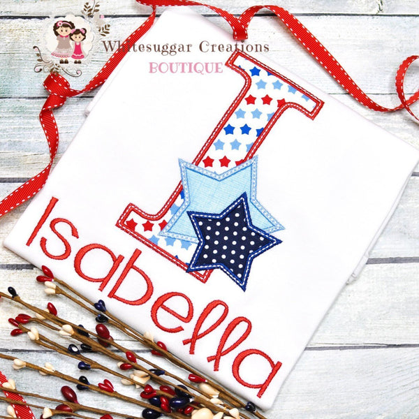 Girl Star Initial Shirt | 4th of July Initial with Stars Shirt | Patriotic 4th of July Gift - WSC-Designs Boutique