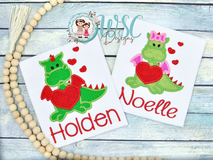 Girls Valentine’s Day Dragon Embroidered T Shirt - WSC-Designs Boutique