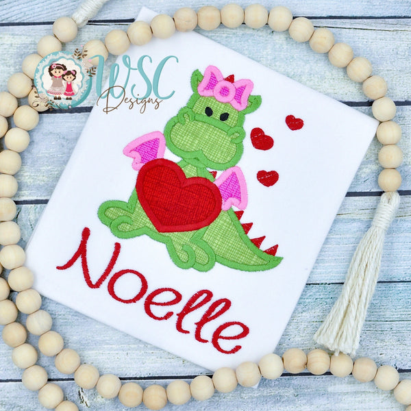 Girls Valentine’s Day Dragon Embroidered T Shirt - WSC-Designs Boutique