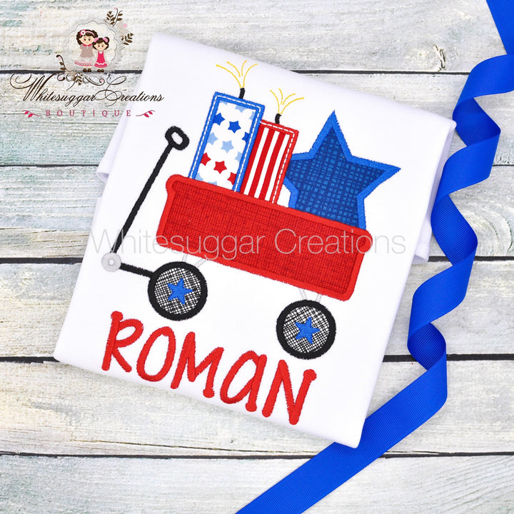 Patriotic Boys Wagon with Stars and Firecracker Tee - WSC-Designs Boutique
