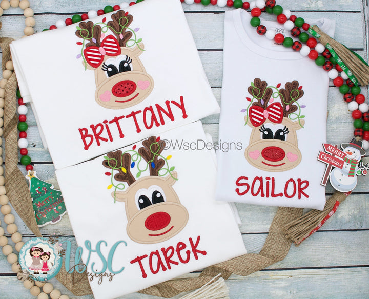 Personalized Christmas Reindeer Shirt for the Whole Family - Festive Lights and Custom Name for Mom Dad and Everyone - WSC-Designs Boutique