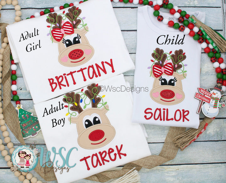 Personalized Christmas Reindeer Shirt for the Whole Family - Festive Lights and Custom Name for Mom Dad and Everyone - WSC-Designs Boutique
