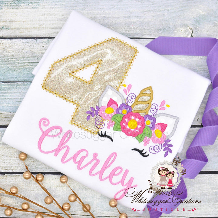 Unicorn Birthday Shirt for Girl | Gold Glitter Unicorn T-Shirt - WSC-Designs Boutique